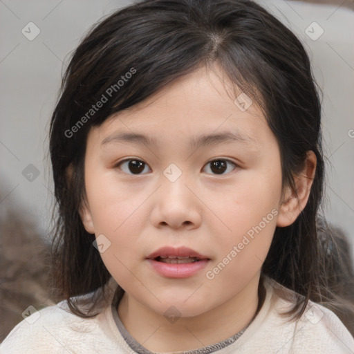 Neutral white child female with medium  brown hair and brown eyes