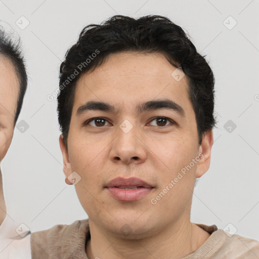 Neutral asian young-adult male with short  brown hair and brown eyes