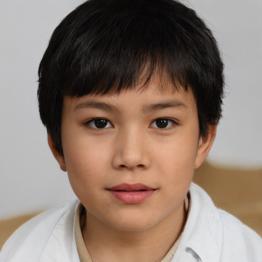 Neutral asian child male with short  brown hair and brown eyes