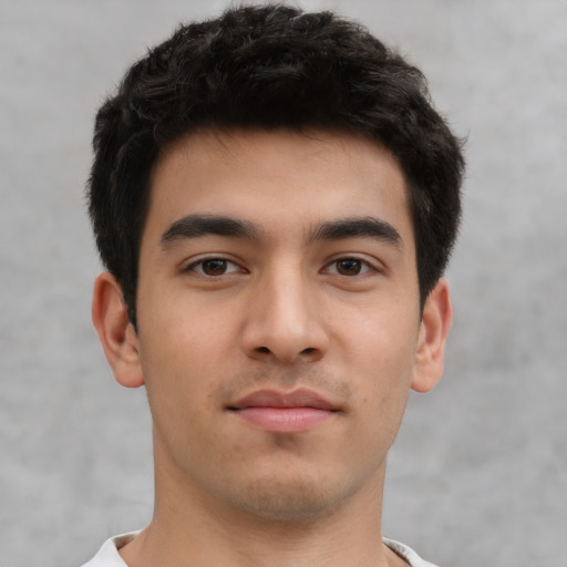 Neutral asian young-adult male with short  brown hair and brown eyes