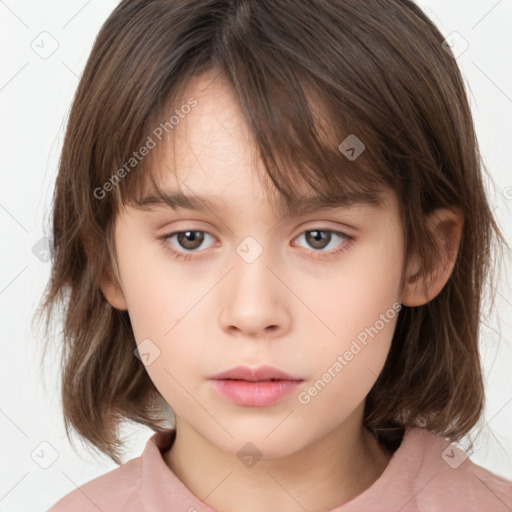 Neutral white child female with medium  brown hair and brown eyes