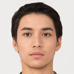 Neutral asian young-adult male with short  brown hair and brown eyes