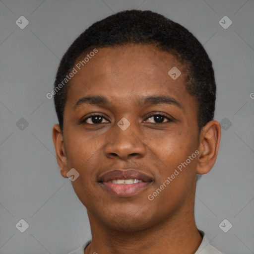 Neutral black young-adult male with short  brown hair and brown eyes