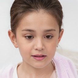 Joyful white child female with short  brown hair and brown eyes