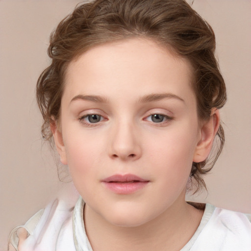 Neutral white child female with medium  brown hair and brown eyes