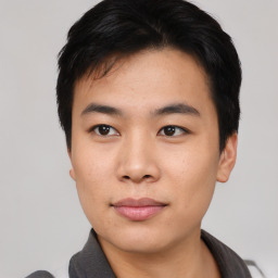 Neutral asian young-adult male with short  black hair and brown eyes