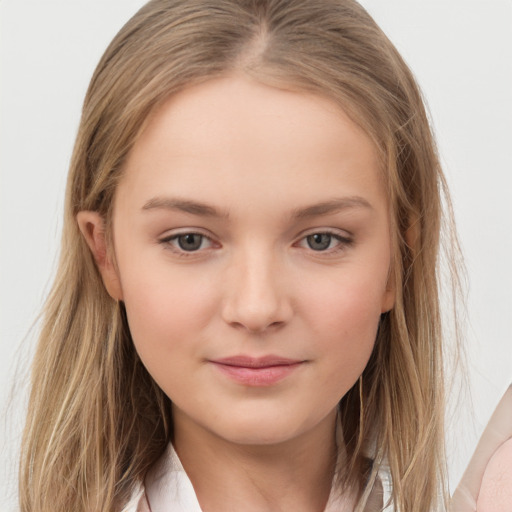 Neutral white child female with medium  brown hair and brown eyes