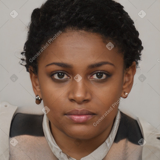 Neutral black young-adult female with short  brown hair and brown eyes