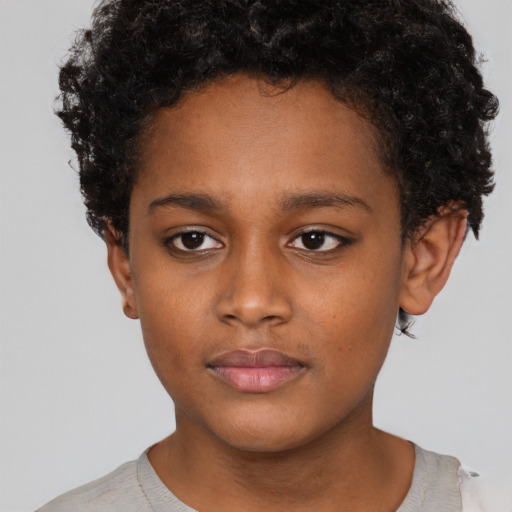 Neutral black child female with short  brown hair and brown eyes