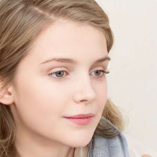 Neutral white child female with long  brown hair and blue eyes