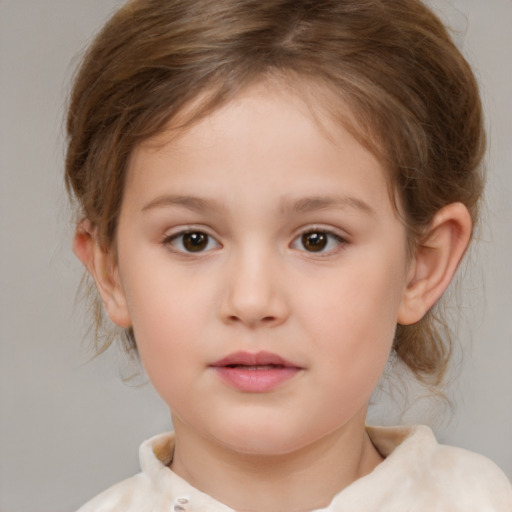 Neutral white child female with medium  brown hair and brown eyes