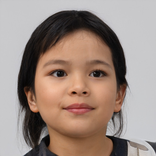 Neutral asian child female with medium  brown hair and brown eyes
