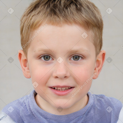 Joyful white child male with short  brown hair and brown eyes