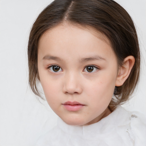 Neutral white child female with medium  brown hair and brown eyes