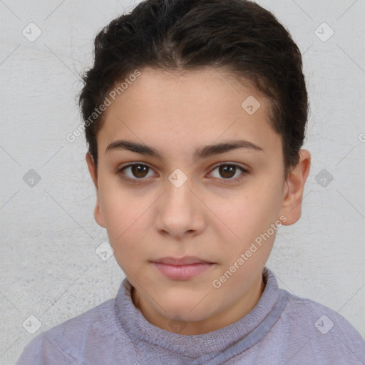 Neutral white young-adult female with short  brown hair and brown eyes