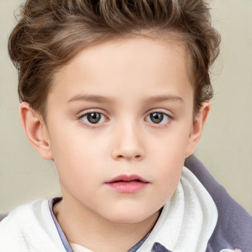 Neutral white child female with short  brown hair and grey eyes