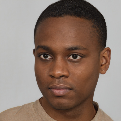 Neutral black young-adult male with short  brown hair and brown eyes