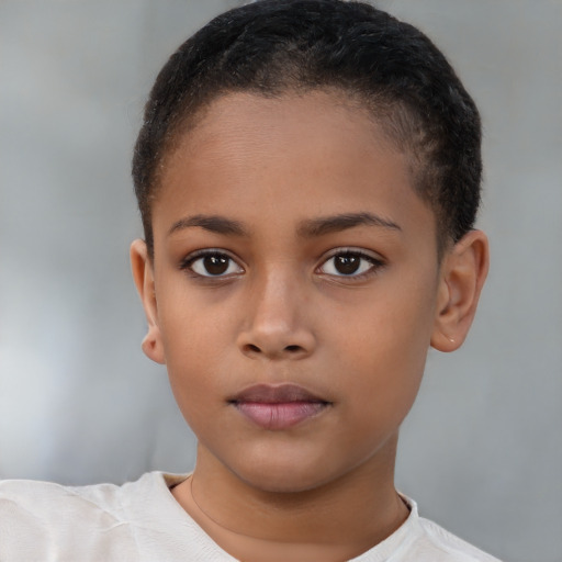 Neutral latino child female with short  brown hair and brown eyes