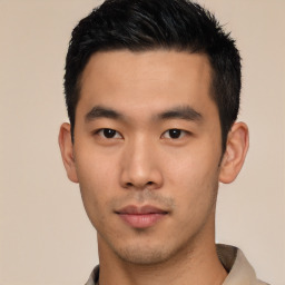 Neutral asian young-adult male with short  black hair and brown eyes