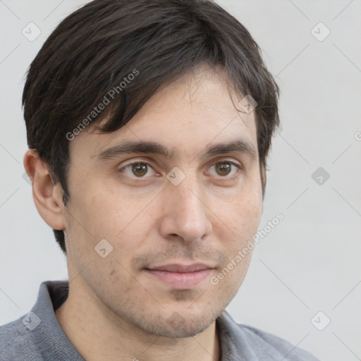 Neutral white adult male with short  brown hair and brown eyes