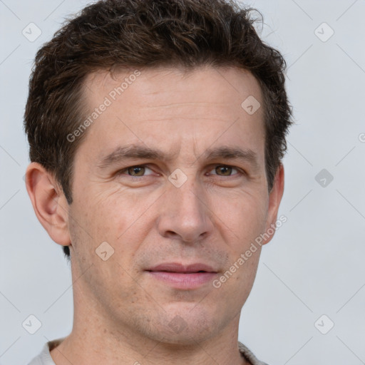 Neutral white adult male with short  brown hair and brown eyes