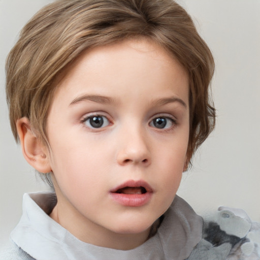 Neutral white child female with short  brown hair and blue eyes