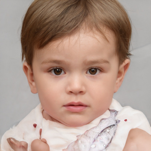 Neutral white child female with short  brown hair and brown eyes