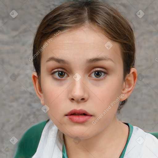 Neutral white child female with short  brown hair and brown eyes