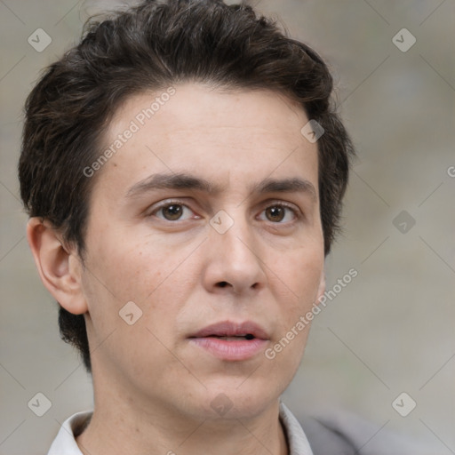 Neutral white adult male with short  brown hair and brown eyes