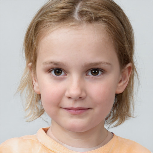 Neutral white child female with medium  brown hair and brown eyes