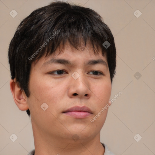 Neutral asian young-adult male with short  brown hair and brown eyes