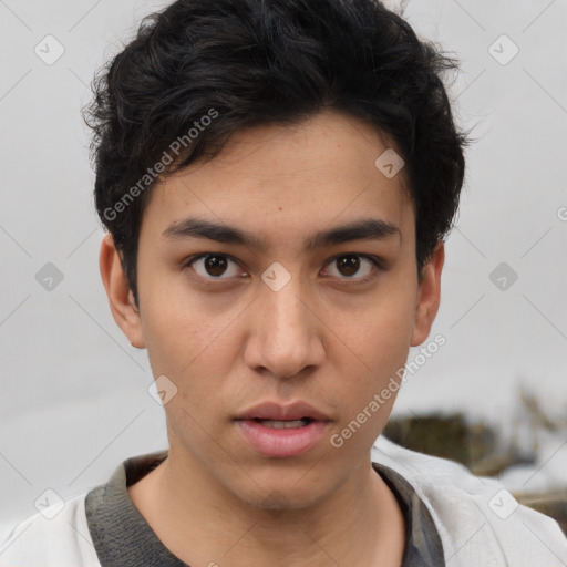 Neutral asian young-adult male with short  black hair and brown eyes