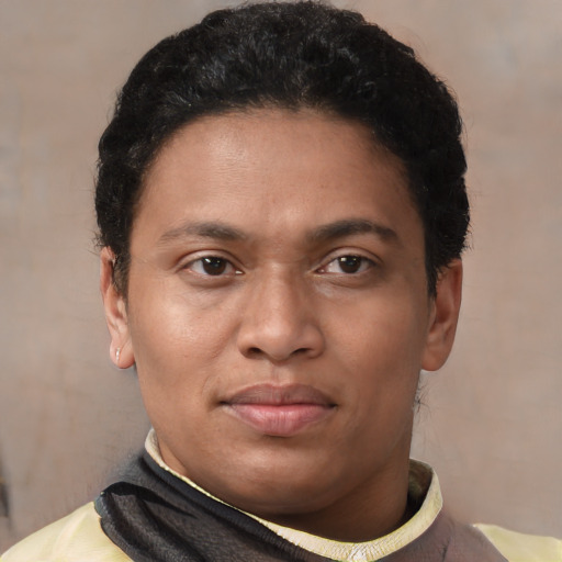 Neutral latino young-adult male with short  brown hair and brown eyes