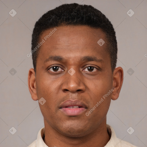 Neutral latino young-adult male with short  brown hair and brown eyes