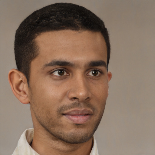 Neutral black young-adult male with short  brown hair and brown eyes