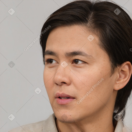 Neutral white young-adult male with medium  brown hair and brown eyes