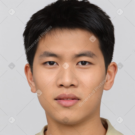 Neutral asian young-adult male with short  black hair and brown eyes