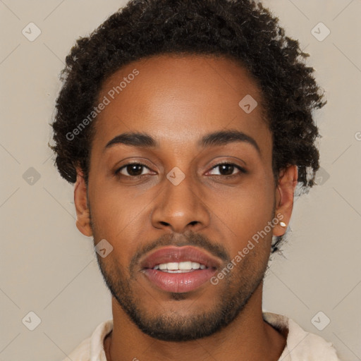 Neutral black young-adult male with short  brown hair and brown eyes