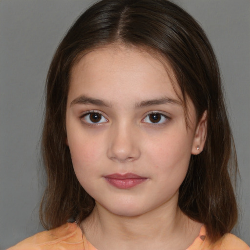 Neutral white child female with medium  brown hair and brown eyes