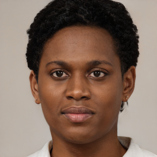 Neutral black young-adult female with short  brown hair and brown eyes