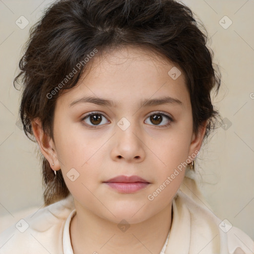 Neutral white child female with medium  brown hair and brown eyes