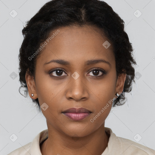 Neutral black young-adult female with short  brown hair and brown eyes