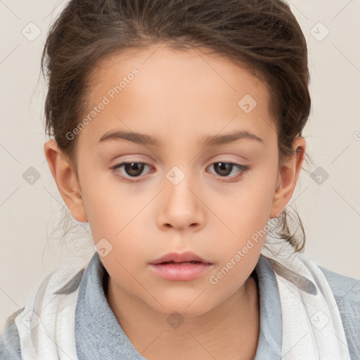 Neutral white child female with medium  brown hair and brown eyes