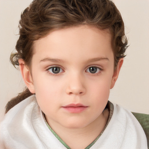 Neutral white child female with short  brown hair and brown eyes