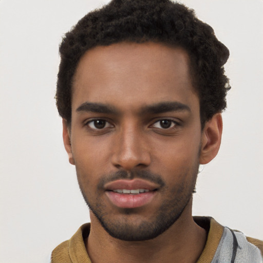 Neutral black young-adult male with short  brown hair and brown eyes