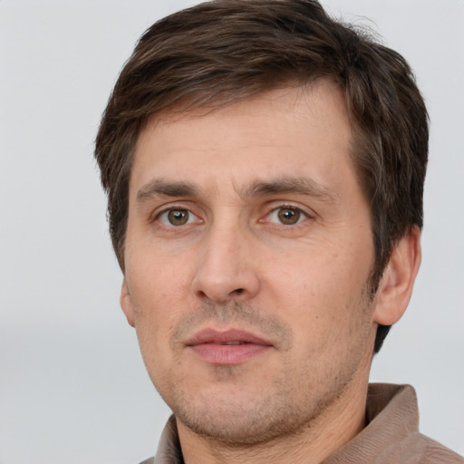 Neutral white adult male with short  brown hair and brown eyes