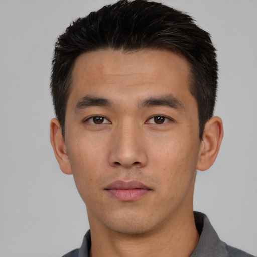 Neutral asian young-adult male with short  black hair and brown eyes