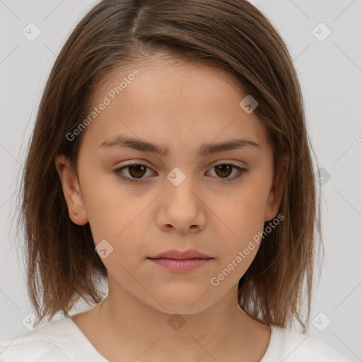 Neutral white child female with medium  brown hair and brown eyes