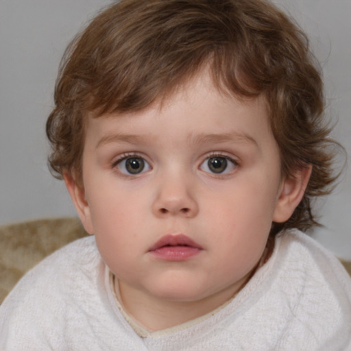 Neutral white child female with medium  brown hair and blue eyes