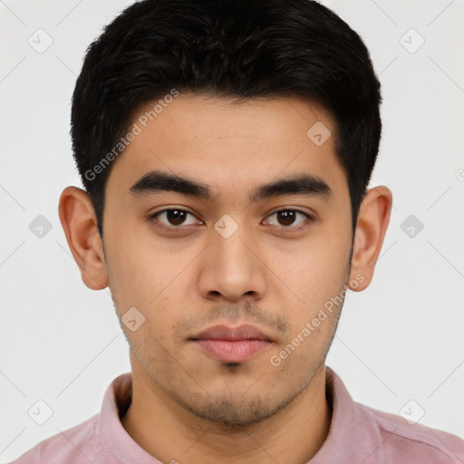 Neutral asian young-adult male with short  black hair and brown eyes